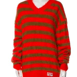 Andersson Bell 2 Tone Orange Striped Hairy Sweater V Neck Unisex Medium